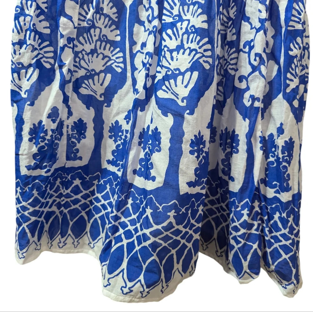 J Crew Santorini Blue White Tile Print Cotton Maxi Dress Size 00 - Picture 6 of 16